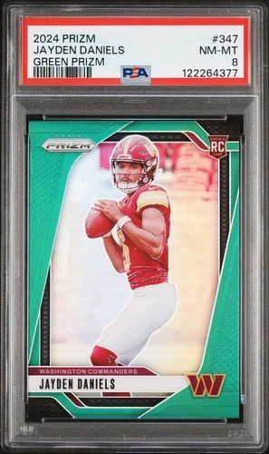 2024 Panini Green Prizm #347 Jayden Daniels Commanders RC Rookie PSA 8
