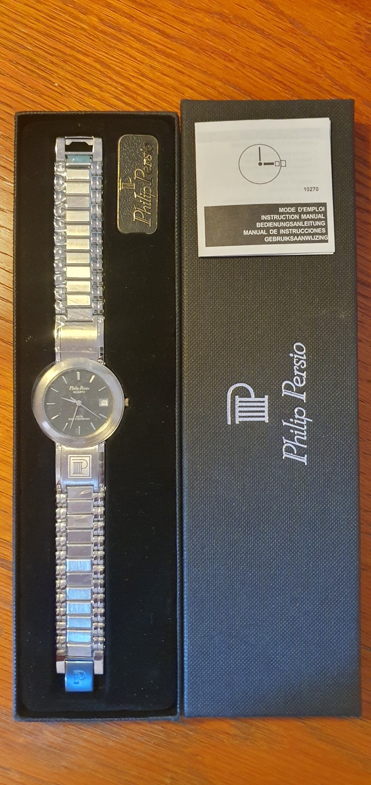 Montre homme Philip Persio neuve montre de luxe abordable au fini argenté brillant