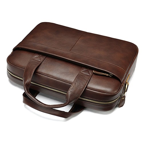 Vintage Men Laptop Briefcase Genuine Leather Business Travel Work Shoulder Bag - Picture 9 of 11