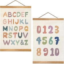 Alphabet Numbers Posters Set of 2, Alphabet Numbers Wall Art Poster, ABC Banner