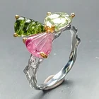 Pretty gems Natural Tourmaline Ring 925 Sterling Silver Size 6.5 /R460575