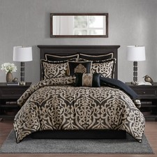 Cal King Comforter Set Damask Medallion Jacquard Comforter, Overfilled All Se...