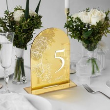 10 Pack Acrylic 5x7 Gold Mirror Arch Table Sign Wedding With Holders 1/8 Thk