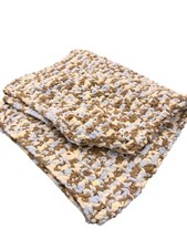 Handmade Crochet Baby Blanket Thick Blue and Tan 34  x 36  