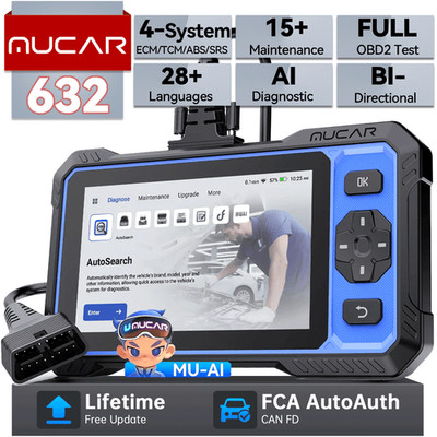 MUCAR 632 Bidirectional OBD Scanner ECM/TCM/ABS/SRS System Diagnostic Tool CANFD