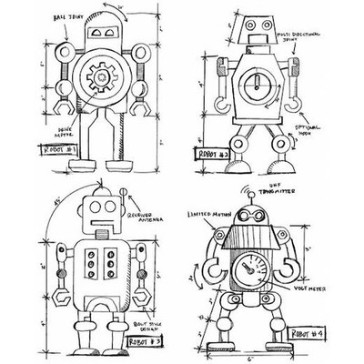 Tim Holtz Cling Rubber Stamps - Robots Blueprint CMS233