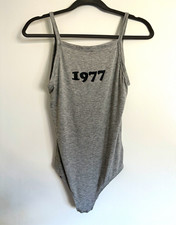 Women's Vintage 1977 Graphic Print Gray One-Piece Bodysuit M