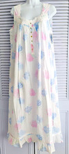 Eileen West White Multi Floral Sleeveless 100 Cotton Lawn Ballet Nightgown M