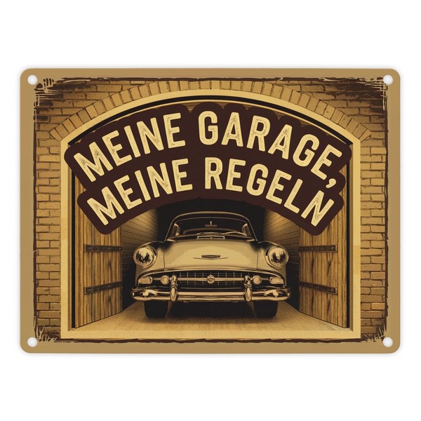 Oldtimer - Meine Garage Meine Regeln Metallschild In 15X20 Cm-image