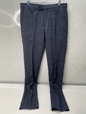 Mr.Porter Men Suit Trousers Navy Blue Size 32 Affonso Linen Tailored Tapered Leg