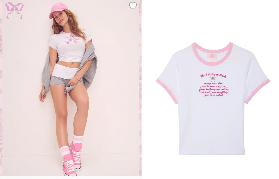 ROSA x LoveShackFancy EDICIÓN LIMITADA Camiseta Retro Algodón Blanco Rosa Nuevo con Etiquetas Pequeña Foto 2 de 3