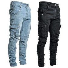 Men's Slim Fit Ripped Jeans Stretch Denim Pants Casual Skinny Trousers Fashion