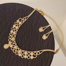 Gold Choker with Zirconia Teardrop Necklace and Earrings Set