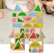 24 Pieces Building Blocks Colorful Wood Rainbow Blocks for Parent Child Game