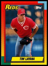 1990 Topps Traded Tim Layana #55T Cincinnati Reds Rookie Baseball Card. rookie card picture
