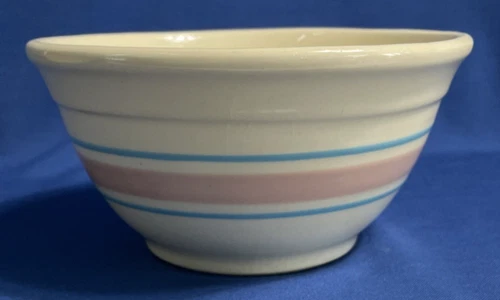 Vintage McCoy Pottery Oven Ware Medium 8" Mixing Bowl W/Pink & Blue Stripes GUC