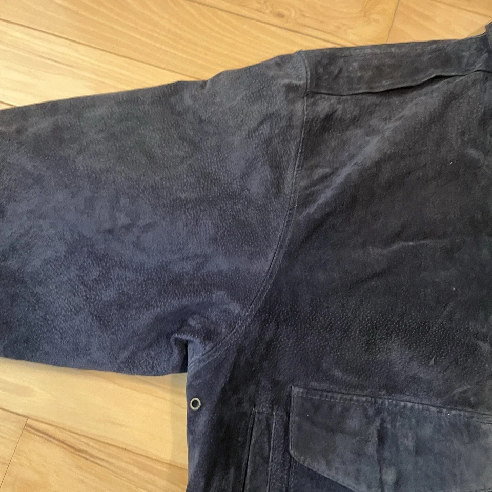 VTG Copper Key Large Blue Genuine Suede Full Zip Lined Bomber Jacket Midnight - Image 4 of 4