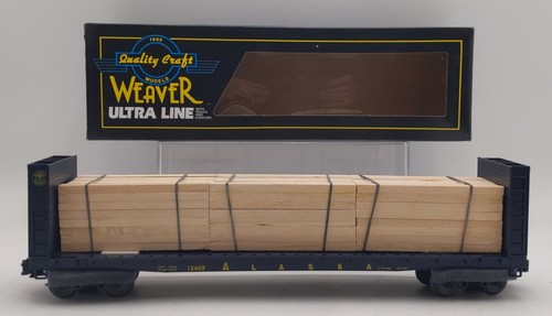 Mampara de ferrocarril Weaver calibre O Alaska vagón plano con carga de madera #12409 (3 rieles) LN | Zustand: Used