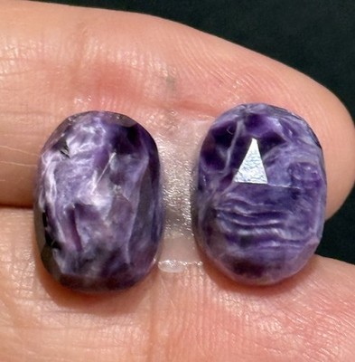 16ct 14.4c10.4x6.2mm Pair Purple Faceted Charoite Oval Cabochon Earrings Stone