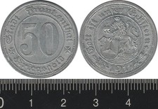 Germany: 1917 50 Pfennig WWI Notgeld Frankenthal, Bavaria, 50pf zinc
