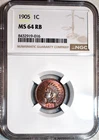 NGC MS-64 RB 1905 Indian Head Cent, Vibrant, Red-Brown specimen!