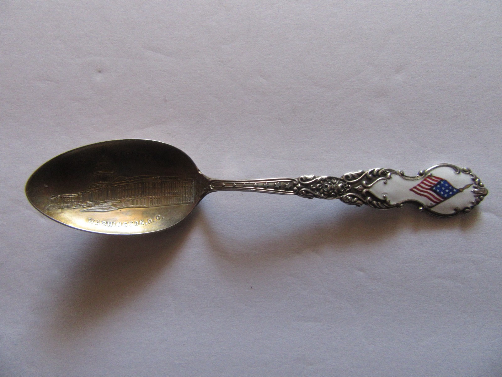 Enamel American Flag 5 1/8" Sterling Souvenir Spoon U.S. Capitol Washington D.C.