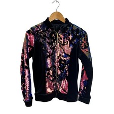 Weissman Black Velvet Sequin Bomber Jacket Rainbow Sparkle Dance Costume Top