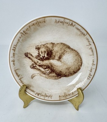Royal Collection English Fine Bone China Leonardo Da Vinci Mini Cat Plate (B810)
