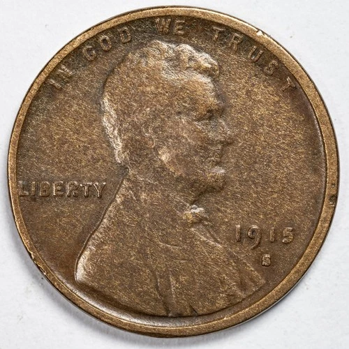 1915-S Lincoln Wheat Penny Cent San Francisco Mint Fine (F) Details