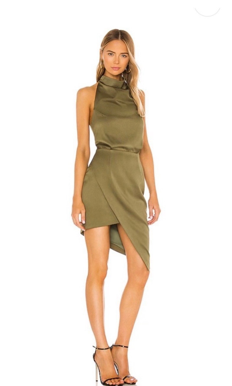 ELLIATT Khaki Sleeveless Mini Bodycon Dress M Asymmetric Backless Party