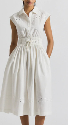 Derek Lam Nikita Poplin Embroidered Eyelet Cinch  Shirtdress Size 00 MSRP 495