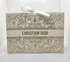 DIOR Gift Bag - Gold White Ribbon Collapsible 9.5 x 7 x 3.5" Holiday Print LE