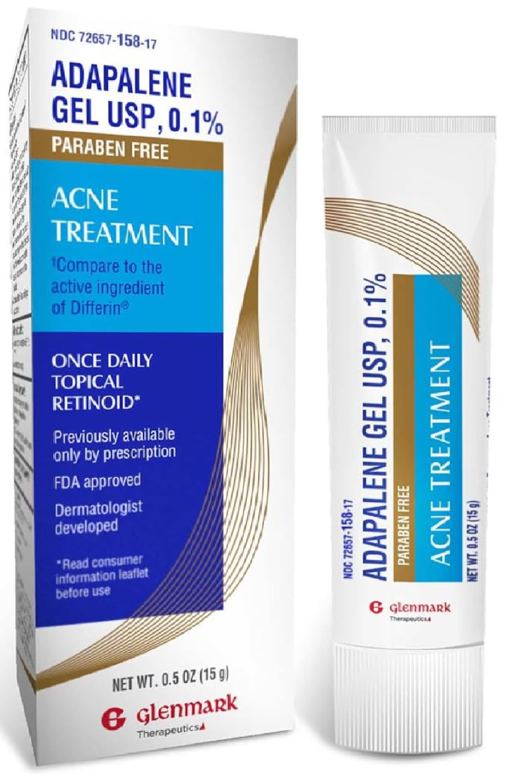 Glenmark Therapeutics Adapalene Gel 0.1% Acne Treatment, Paraben Free Topical Re