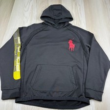 Polo Ralph Lauren Black Extreme Graphic Pony Logo Fleece Pullover Hoodie Size XL