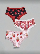 ROMWE Strawberry Shortcake Kawaii y2k Lace Trim Fabric Cute Cheeky Brief Panties