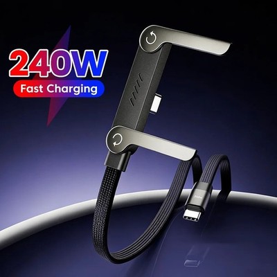 240W USB-C Fast Charging Cable w/ Foldable Phone Stand Data Sync Cord