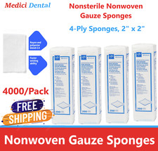 2x2 Non Woven Sponges 4-Ply, Non-Sterile Cotton Dental Gauze 4000 Pack Medline