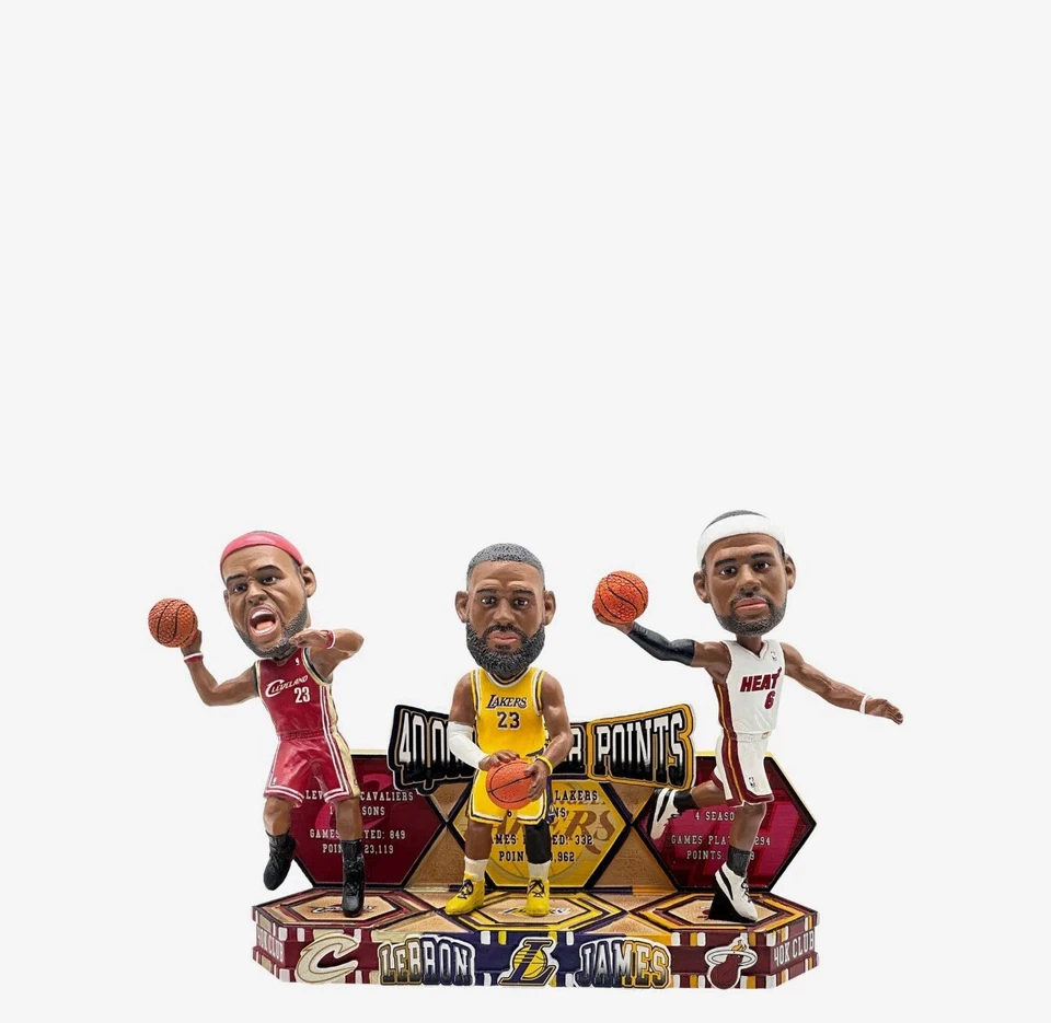LeBron James Lakers, Cavs, Heat 40k Points Milestone Triple Bobblehead FOCO NEW - Image 2 of 4