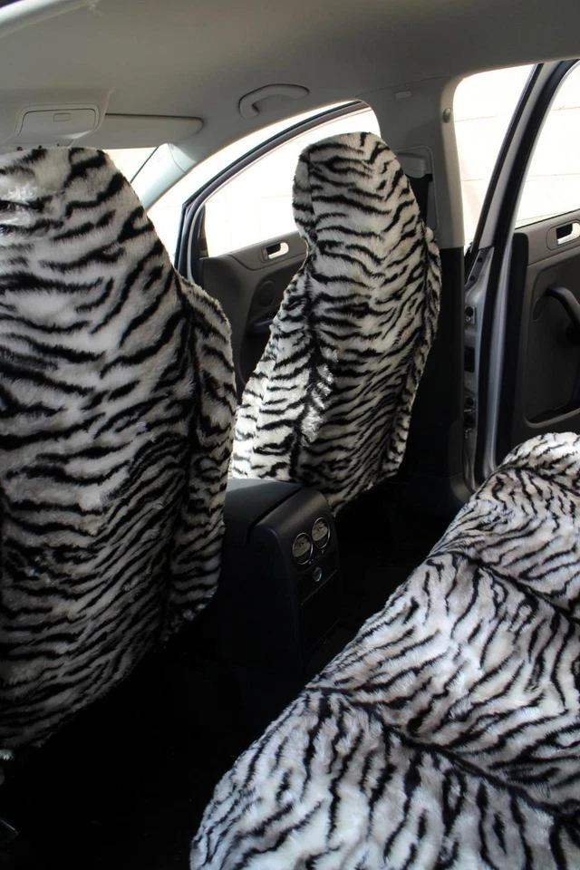Rover 400 Tourer  - GREY TIGER Faux Fur Furry Car Seat Covers - Full Set - Imagen 3 de 4