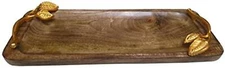 Extreme Karigari Natural Wood Long Rectangular Tray with Metal Leaf Handle-Set 1