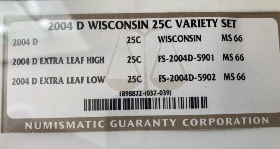 Wisconsin Extra Leaf Error NGC MS 66 Rare Trio Coin Set 2004 D - Image 3 of 4