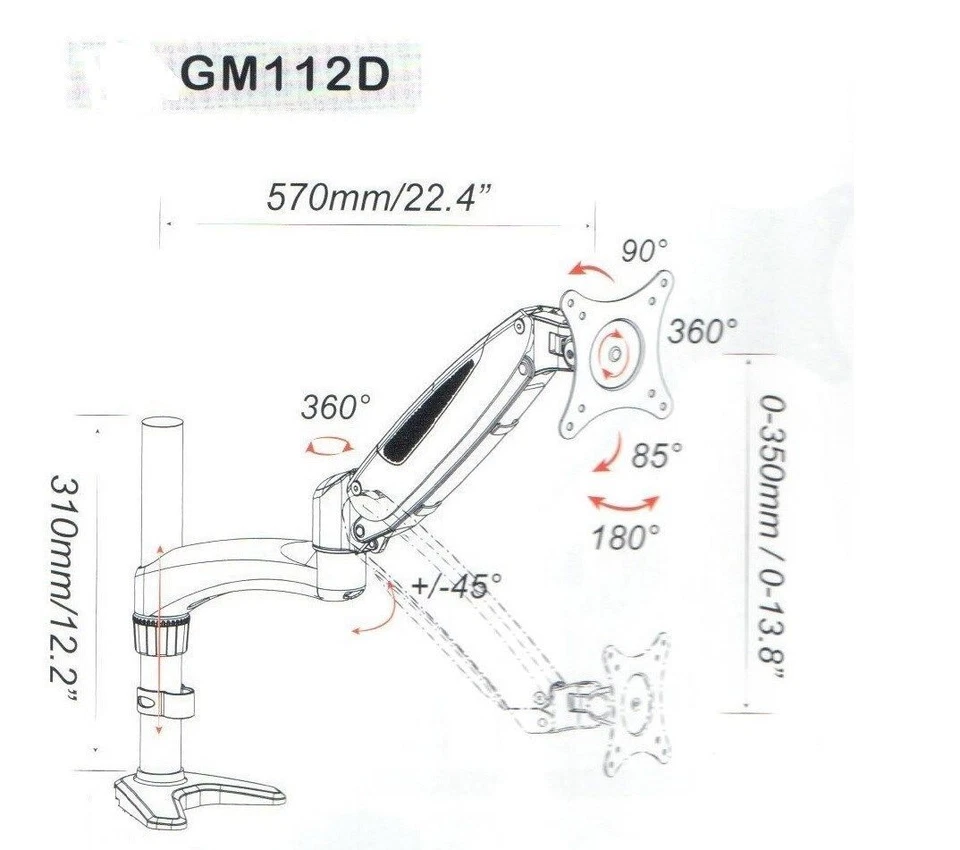 RobotArm GM111D Gas Spring Desk Mount LCD for 15" to 27" LCD LED monitors - Image 2 of 3