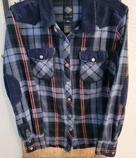 Harley Davidson Plaid Shirt Snap Button Down Flannel/corduroy Blue/Red XL Fitted