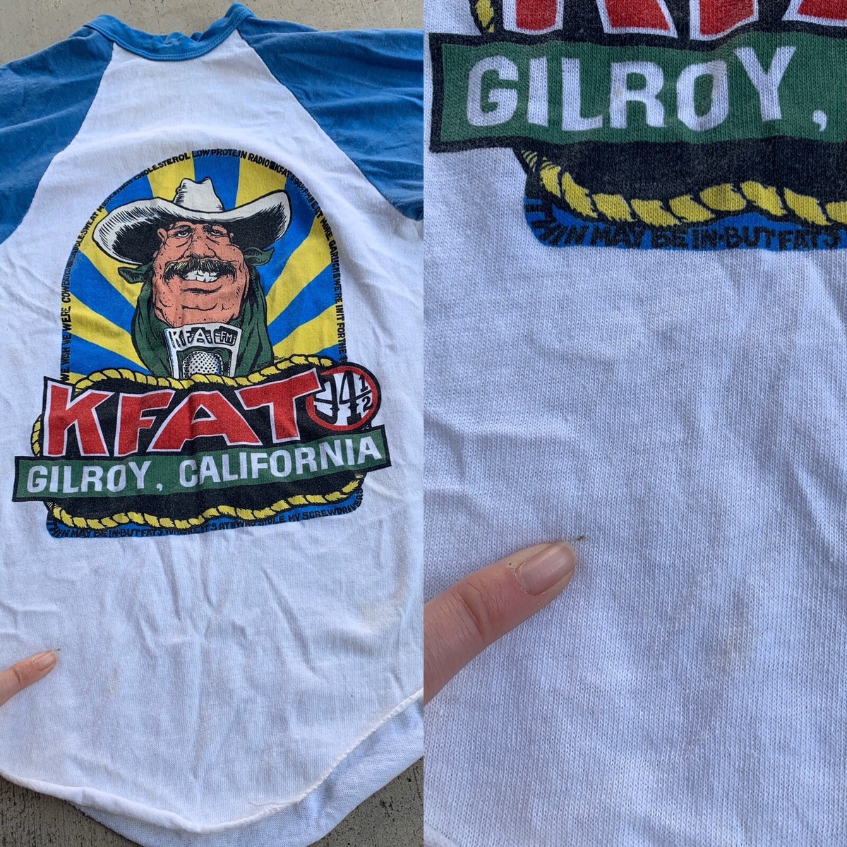 Vintage KFAT FM 94 1/2 Gilory California Raglan Tee T Shirt S USA 