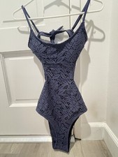 NWT AERIE One Piece Swim Suit Crochet Lace Navy Blue Small S AE American Eagle X