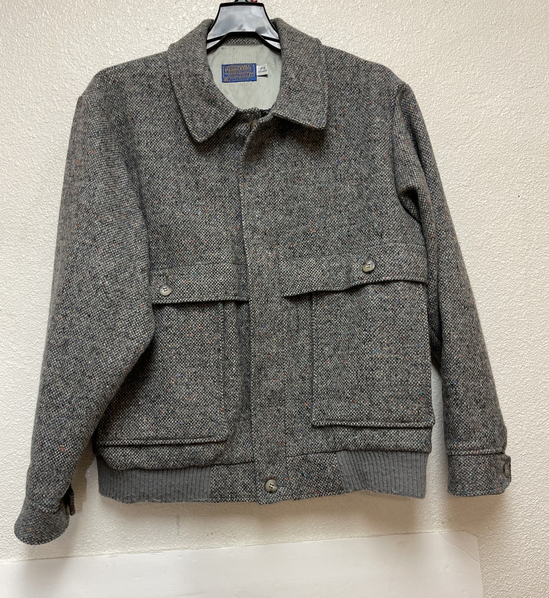 Pendleton Men's Gray 100% Virgin Wool Full Zip Bomber Jacket Coat