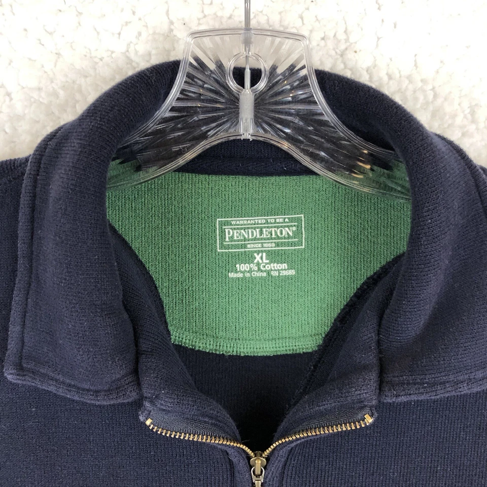 Pendleton 1/4 Zip Pullover Long Sleeve Sweater Men Size XL Navy Blue Cotton - Image 3 of 4