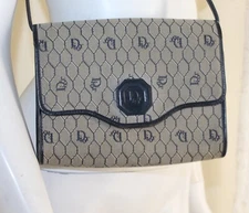 AS IS Christian Dior 1980s 90s France Vintage Navy Blue Logo Small Shoulder Bag