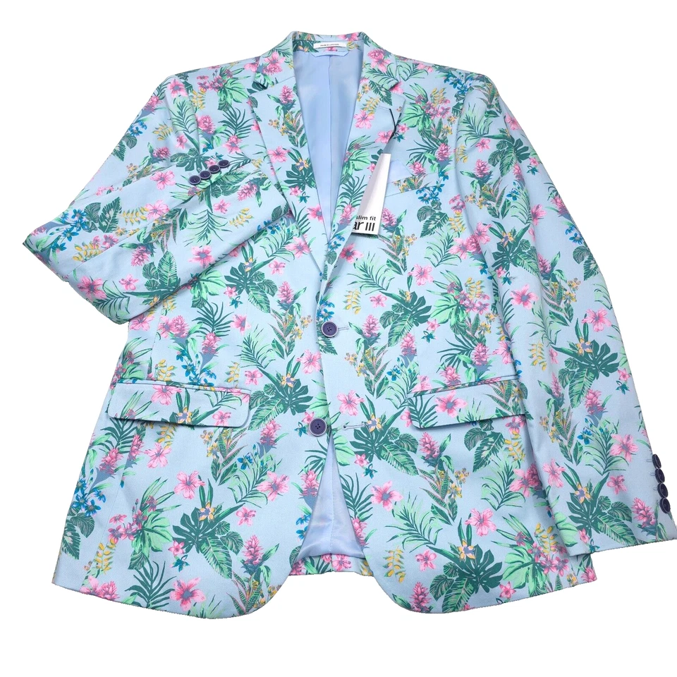 $360 Bar III Gris Estampado Floral Calce Ajustado Abrigo Deportivo Blazer Chaqueta Para Hombre Talla 46R Foto 2 de 4