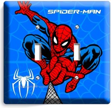 AMAZING SPIDER-MAN SUPERHERO DOUBLE LIGHT SWITCH WALL PLATE BOYS ROOM HOME DECOR